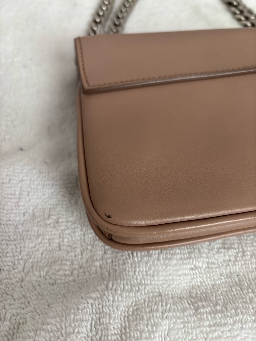 Saffino leather Prada Blush Tan Crossbody Bag with Chain Strap